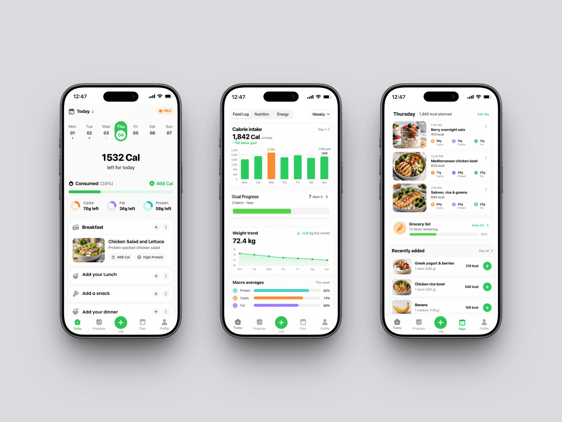 Calorie & Nutrition Tracker app screens